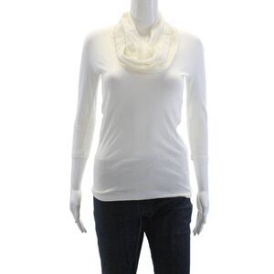 Rivamonti Women's Cowl Neck Long Sleeves Ribbed Blouse White Size S
